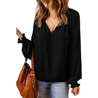 Azura Exchange Pleated V Neck Puffy Sleeve Blouse - L thumbnail