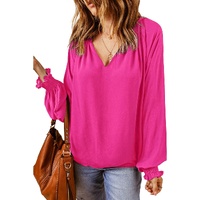 Azura Exchange Pleated V Neck Puffy Sleeve Blouse - S thumbnail