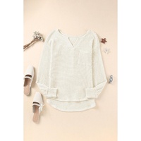Azura Exchange Waffle Knit Split Neck Pocketed Top - L thumbnail