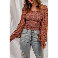 Azura Exchange Smocked Floral Print Long Sleeve Top - L thumbnail