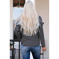 Azura Exchange Ruffled Striped Print Buttoned Top - M thumbnail