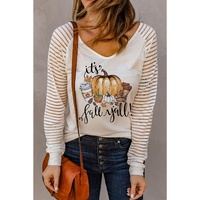 Azura Exchange Fall Pumpkin Graphic Print V Neck Top - L thumbnail