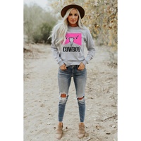Azura Exchange Color Block Long Sleeve Top with Cowboy Steer Skull Print - S thumbnail