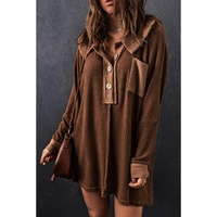 Azura Exchange Buttoned Waffle Knit Long Sleeve Top - 2XL thumbnail
