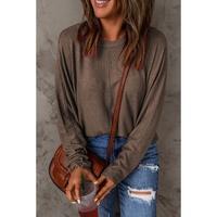 Brown Fiery Solid Color Patchwork Long Sleeve Top - XL thumbnail