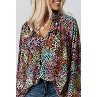 Azura Exchange Vibrant Floral Tie V Neck Puff Sleeve Blouse - S thumbnail