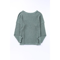 Azura Exchange Drop Shoulder Waffle Knit Long Sleeve Top - M thumbnail