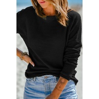 Black Waffle Knit Drop Shoulder Long Sleeve Top - XS thumbnail