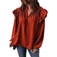 Azura Exchange Pleated V Neck Blouse - 2XL thumbnail