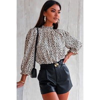 Azura Exchange Frilled Neck Cheetah Blouse - L thumbnail