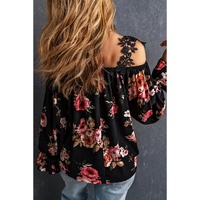 Azura Exchange Lace Patchwork Cold Shoulder Blouse - M thumbnail