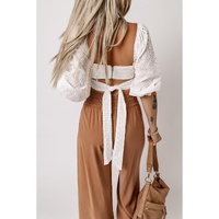 Azura Exchange Lace Crochet Zipped Knot Cropped Blouse - L thumbnail