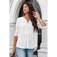Azura Exchange Waffle Knit Half Button Henley Top - M thumbnail