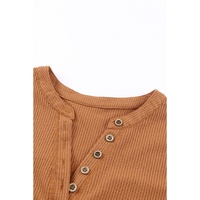 Azura Exchange Waffle Knit Half Button Henley Top - M thumbnail