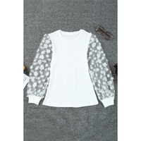 Azura Exchange Applique Mesh Sleeves Textured Knit Blouse - M thumbnail
