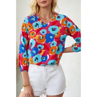 Azura Exchange V Neck 3/4 Sleeve Floral Print Blouse - XL thumbnail