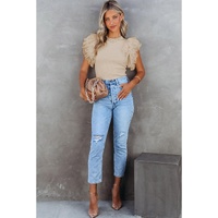 Azura Exchange Ruffle Sleeve Ribbed Knit Top - L thumbnail