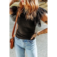 Azura Exchange Mesh Ruffle Sleeve Ribbed Knit Top - S thumbnail