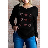 Azura Exchange Rhinestone Heart Pattern Long Sleeve Tee - M thumbnail