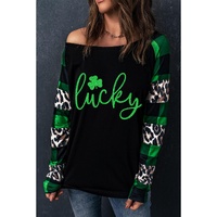 Azura Exchange Lucky Clover Glitter Pattern Leopard Plaid Top - M thumbnail