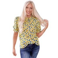 Azura Exchange Floral Ruffle Mock Neck Blouse - M thumbnail