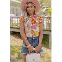 Azura Exchange Floral Flutter Sleeves Stand Collar Top - M thumbnail