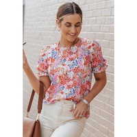 Azura Exchange Floral Pattern Bubble Sleeve Blouse - M thumbnail