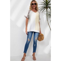 Azura Exchange Patchwork Leopard Trim Blouse - S thumbnail