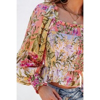 Azura Exchange Floral Square Neck Blouse with Frilled Trim - L thumbnail