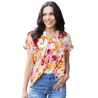 Azura Exchange Floral Print V Neck Short Sleeves Top - M thumbnail