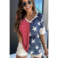 Azura Exchange Striped Star Print Knit Short Sleeve Top - S thumbnail