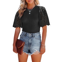 Azura Exchange Eyelet Sleeve Ribbed Knit Top - XL thumbnail