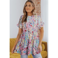 Azura Exchange Floral Print Ruffle Sleeve Top - M thumbnail