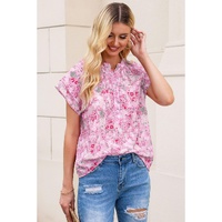 Azura Exchange Mandarin Collar Floral Top - L thumbnail