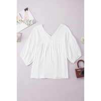 Azura Exchange Textured V Neck Bracelet Sleeve Babydoll Blouse - M thumbnail