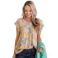Azura Exchange Print Keyhole Back Short Sleeve Babydoll Blouse - S thumbnail