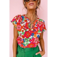 Azura Exchange Split Neck Floral Top - XL thumbnail