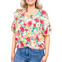 Azura Exchange Ruffled V Neck Floral Print Blouse - S thumbnail
