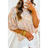 Azura Exchange Floral Print Wide Ruffle Sleeves Blouse - M thumbnail