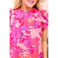 Azura Exchange Flutter Sleeves Frilled Neck Blouse - M thumbnail