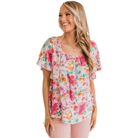 Azura Exchange Watercolor Floral Ruffle Sleeve Blouse - XL thumbnail