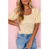 Azura Exchange Bubble Sleeve Stripe Square Neck Top - L thumbnail