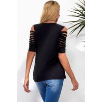 Azura Exchange Fishnet Splicing Cutout Shoulder Sleeve Top - M thumbnail
