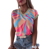 Azura Exchange Geometric Print V Neck Blouse - M thumbnail