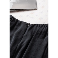 Black Padded Shoulder Buttoned Cuffs Pleated Loose Blouse - L thumbnail
