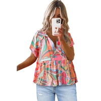 Azura Exchange Abstract Pattern Split V Neck Flowy Blouse - M thumbnail