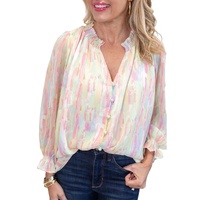 Azura Exchange Abstract Print Frilled Buttoned Shirt - L thumbnail