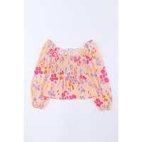 Azura Exchange Smocked Long Sleeve Peplum Blouse - S thumbnail