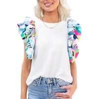 Azura Exchange Printed Puff Sleeve Textured Top - S thumbnail