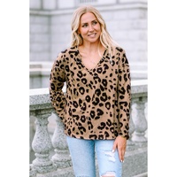 Azura Exchange Leopard Print V Neck Long Sleeve Top - S thumbnail